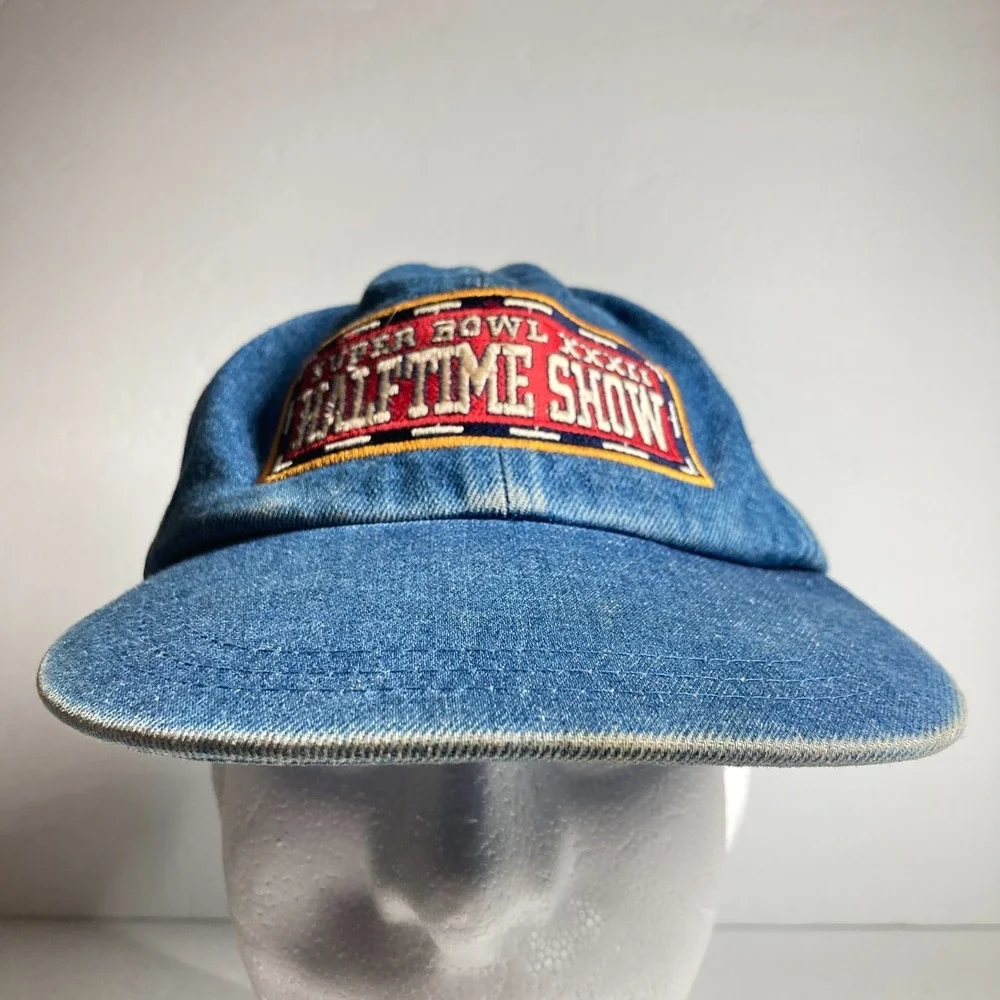 Vintage Super Bowl XXXII Halftime Show Cap Hat Blue Denim Adjustable Royal Carib